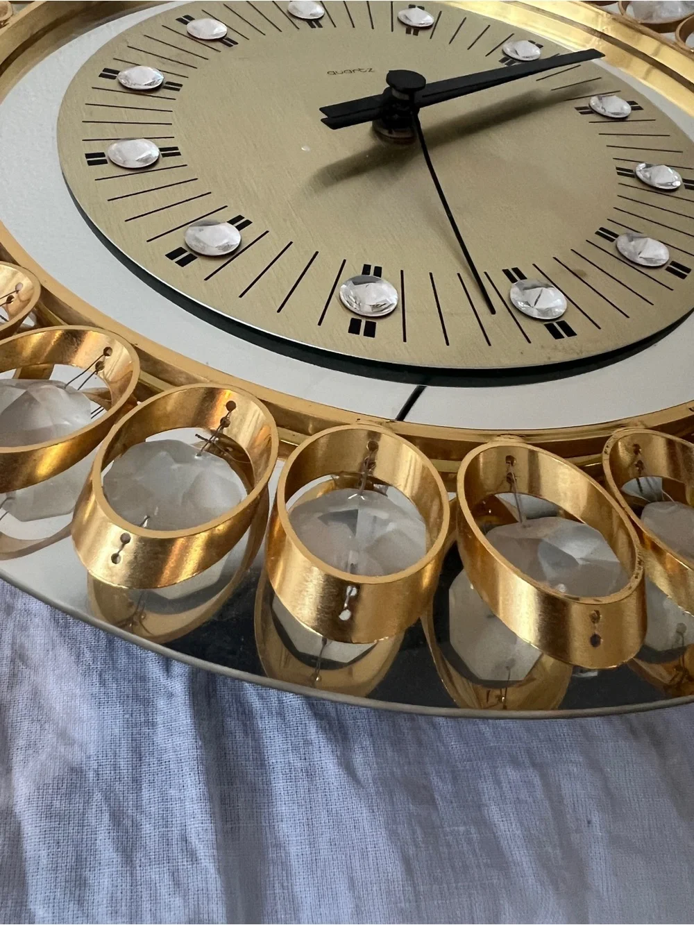 Hollywood Regency Gold And Crystal Clock